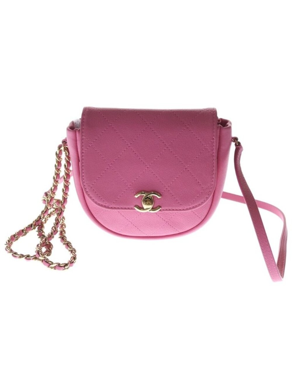 Chanel CC Logo Mini Chain Shoulder Bag Goatskin Leather Pink